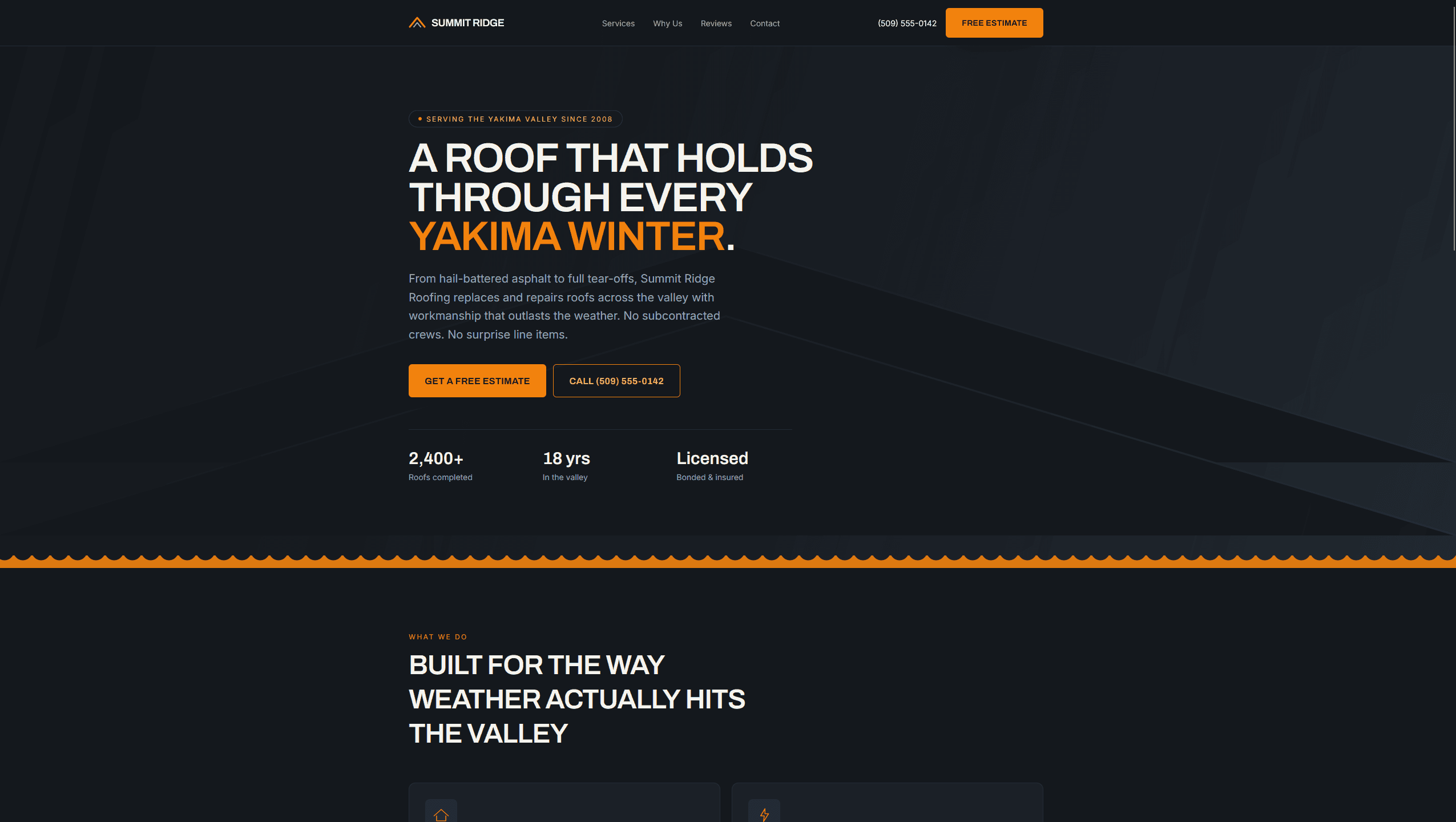 A landing page we designed and built for a roofing company